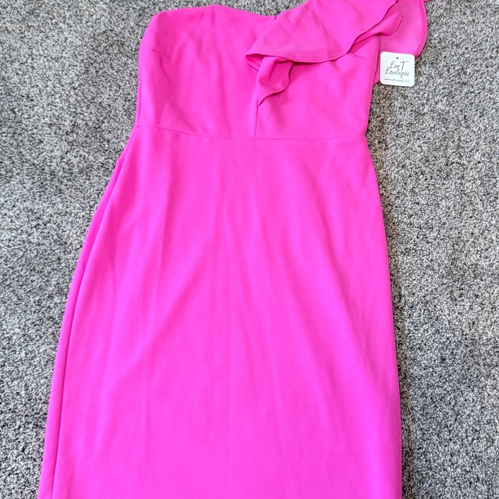 Blue S. Chic One-Shoulder Bright Pink Fitted Dress
